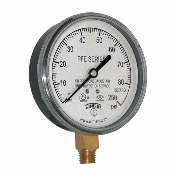 Winters Pressure Gauge, 0 to 80 psi, 1/4 in MNPT, Plastic, Black PFE3932R1