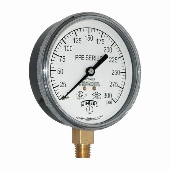 Winters Pressure Gauge, 0 to 300 psi, 1/4 in MNPT, Plastic, Black PFE3935R1