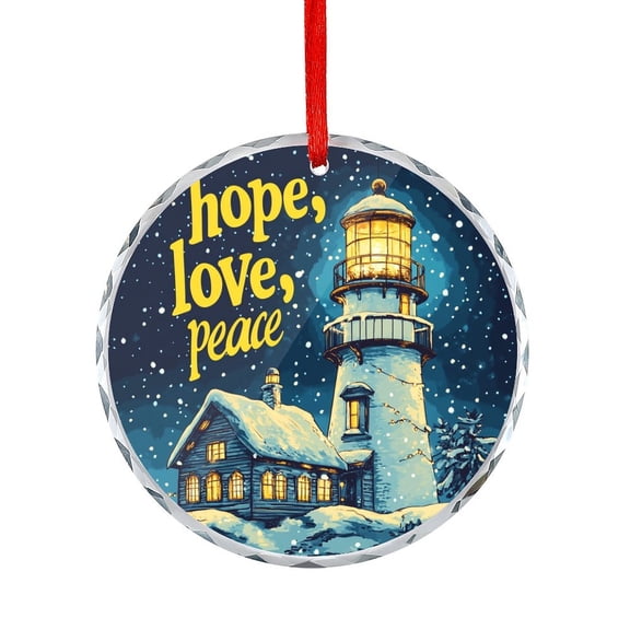 Wintery Lighthouse Nautical Christmas Glass Christmas Ornament Appreciation Gifts Ornaments for Xmas Tree Christmas Village Round Glass Hanging Ornament