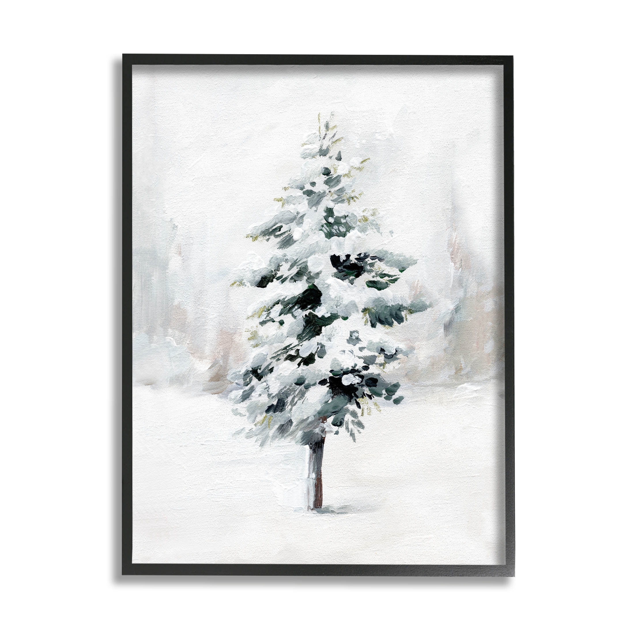 Wintery Snow Tree Scene Holiday Graphic Art Black Framed Art Print Wall Art
