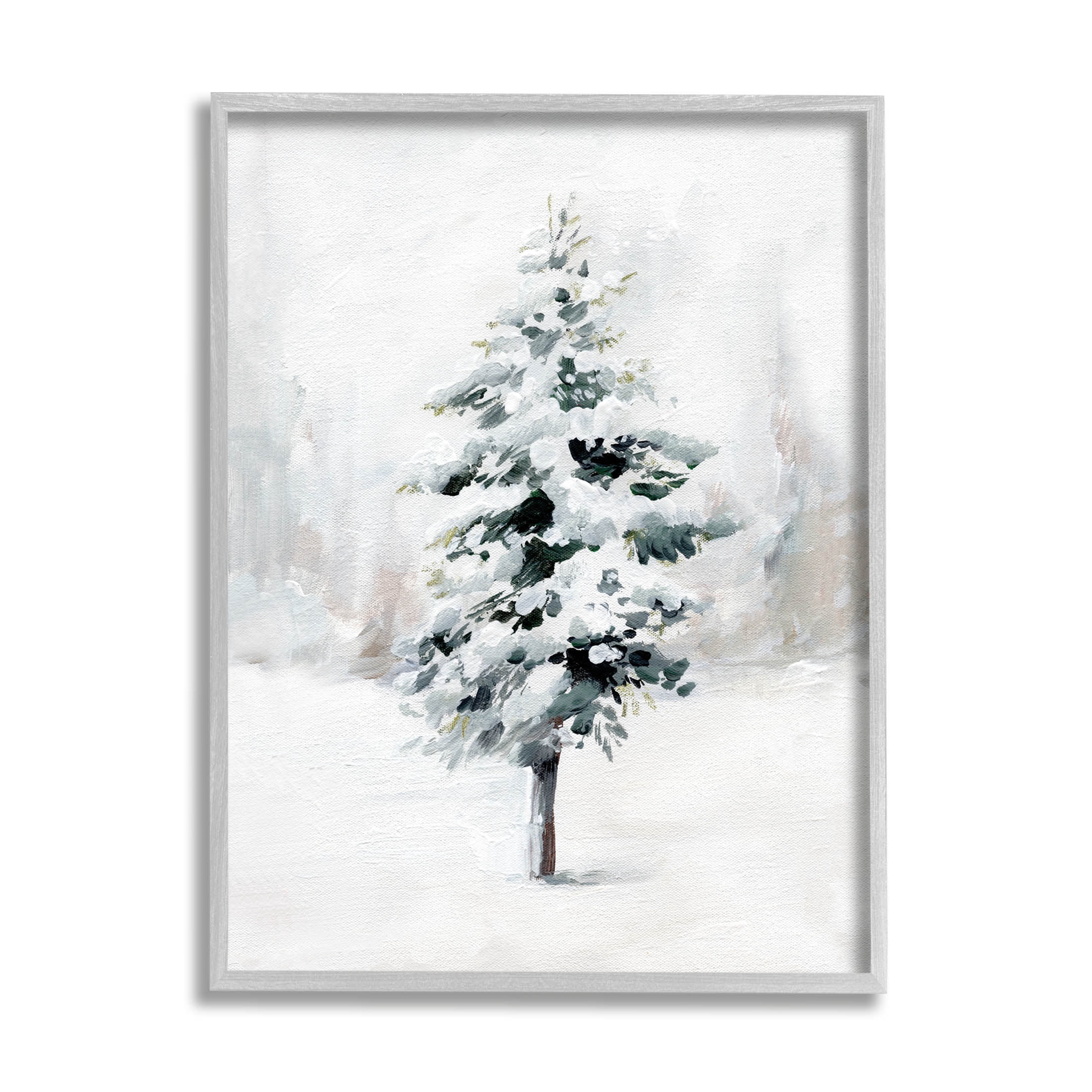 Wintery Snow Tree Scene Holiday Graphic Art Gray Framed Art Print Wall Art