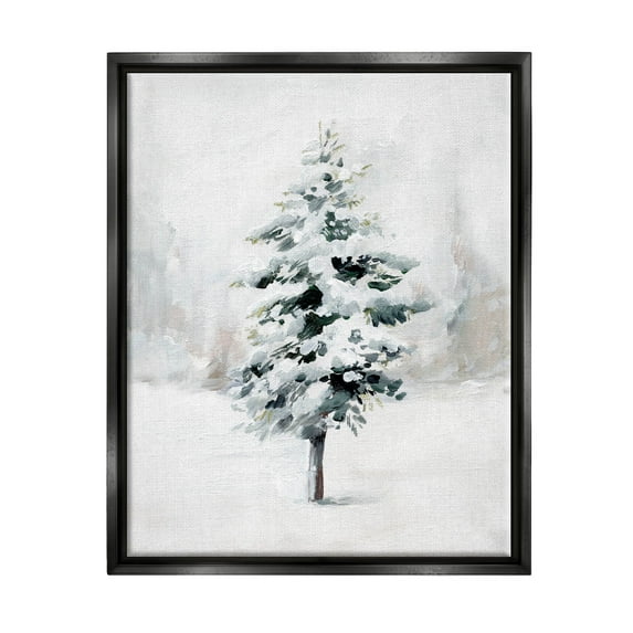 Wintery Snow Tree Scene Holiday Graphic Art Jet Black Framed Art Print Wall Art
