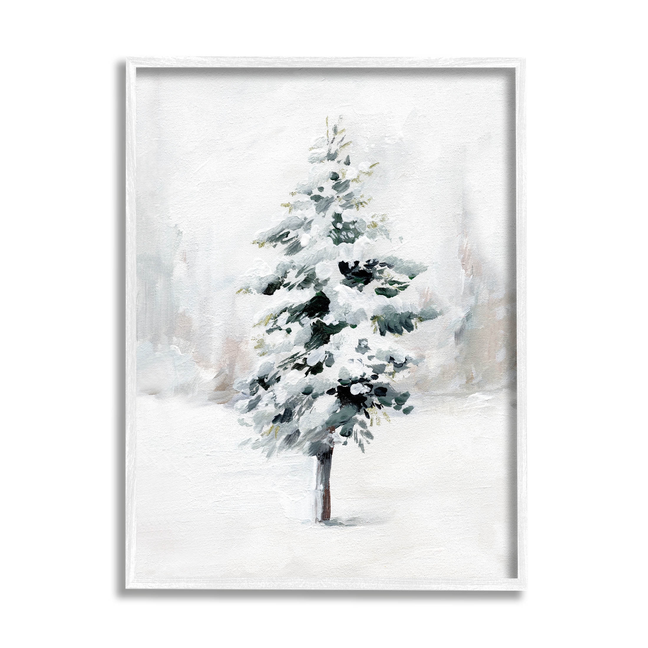 Wintery Snow Tree Scene Holiday Graphic Art White Framed Art Print Wall Art