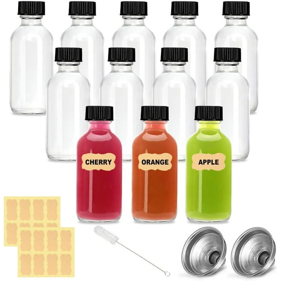 Wintfarm 12-Pack 2oz/60ml Ginger Shot Bottles, Glass Ginger Shot Bottles with Lids, Small Shot Bottles with Lids Glass, Small Glass Bottles for Juice, Turmeric, Alcohol and Wedding Favour Bottles