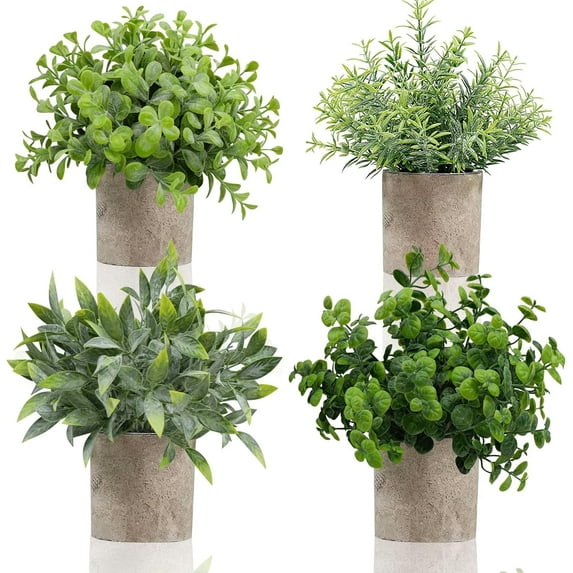 Set of 4 Artificial Plants Indoor,Fake Plants Indoor Decorative Artificial Plants In Pots Small Plants Faux Plants Plastic Plants for Office Bathroom Desk Bedroom House Decor