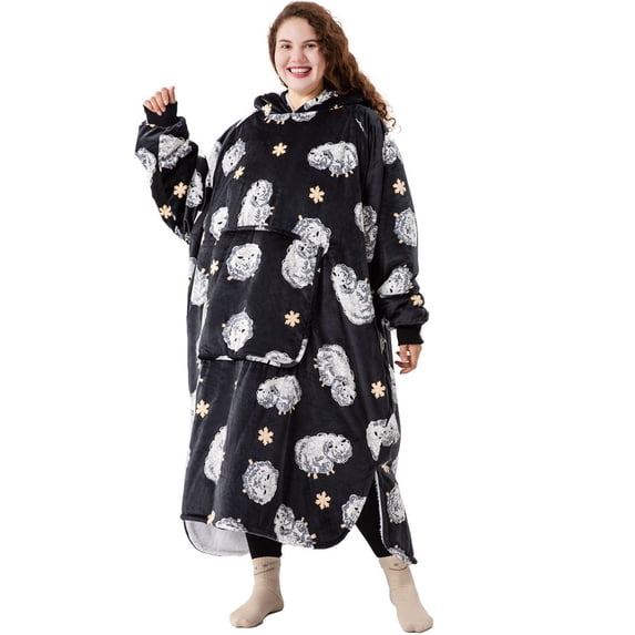 Winthome Extra Thick Wearable Blanket Hoodie Double Warm Supper Cozy Sweatshirt for Adults Men Women Wife, Soft Fuzzy Hooded Sherpa Lounging Warm Gift XL Oversized