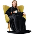 thumbnail image 1 of Winthome Flannel Wearable Blanket Large Soft Fleece TV Throw Wrap Robe Blanket with Sleeves Comfy Warm Full Body Black 55''X 67'' inch Black, 1 of 7