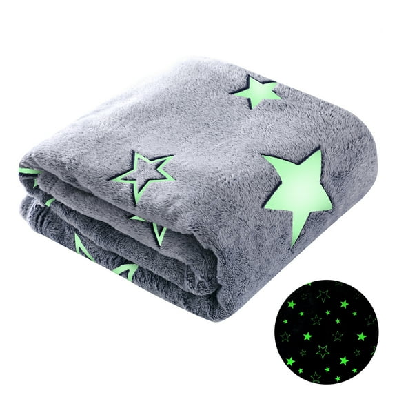 Winthome Glow in The Dark Throw Blanket Soft Microfiber Flannel Glowing Blanket Cozy Warm with Star Pattern Gray 52"*68" Gifts for Kids Bed Sofa Couch