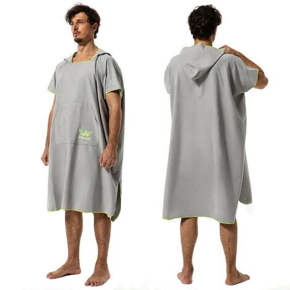 Winthome Surf Poncho Changing Towel Robe with Hood and Pocket, Microfiber Changing Towel Poncho Quick Dry for Surfing Beach Swimming Outdoor Sports ( M Gray )
