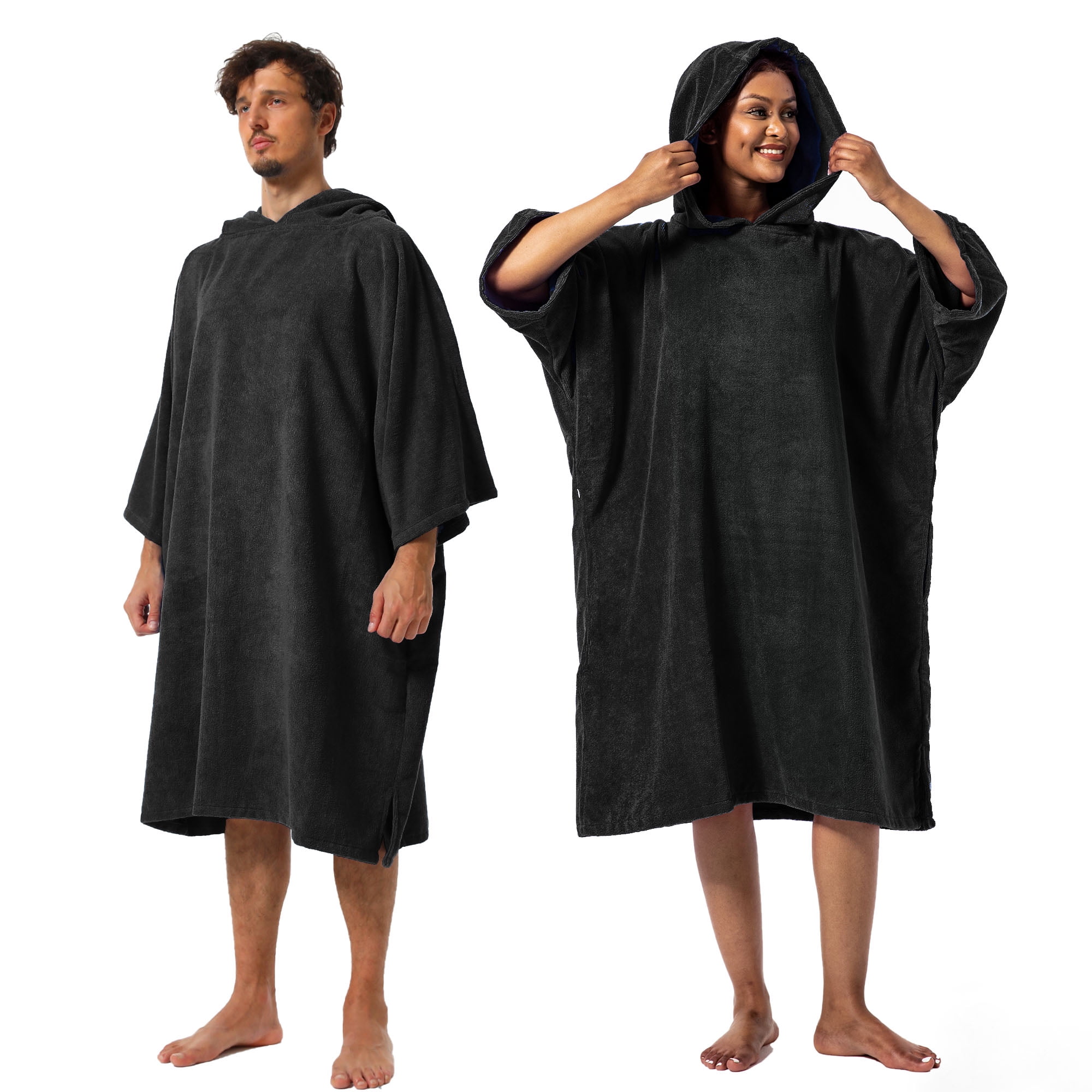 Surf Poncho Changing Robe Hooded Towel for Adults - Men or Women - White  Black