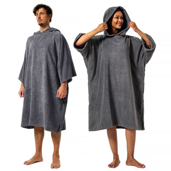 Winthome Surf Poncho Changing Towel Robe with Hood and Pocket,Changing Towel Poncho Quick Dry for Surfing Beach Swimming Outdoor Sports (Gray XL)