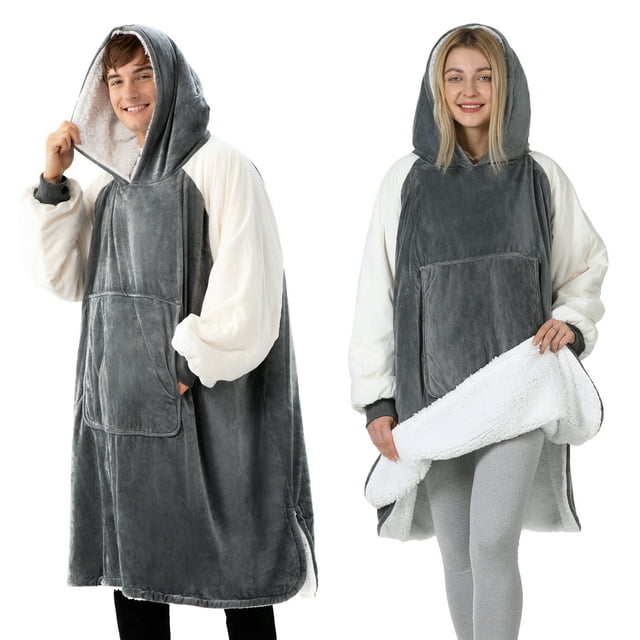 Winthome Wearable Blanket Hoodie Oversized Big Hooded Blanket Soft Warm Sweatshirt Sherpa Fleece