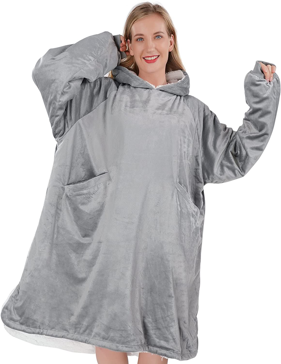 Winthome Wearable Blanket Hoodie Sweatshirt, Supper Warm Cozy Giant Pocket  Hooded Sherpa Lounging Pullover for Adults Men Women Teenagers Wife  (OneSize, Grey) 5.1-5.7ft, 120-133lb - Walmart.com