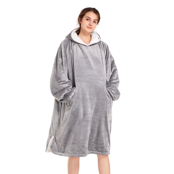 Winthome Wearable Blanket Hoodie Sweatshirt, Supper Warm Cozy Giant Pocket Hooded Sherpa Lounging Pullover for Adults Men Women Teenagers Wife (OneSize, Grey) 5.1-5.7ft, 120-133lb