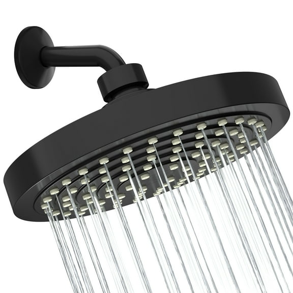 Winthorpe Conservation Rain Shower Head, High Pressure, Matte Black, Round, Fixed, 360 Degree, Low Flow, 1.8 GPM Water Saving, Rainfall Showerhead