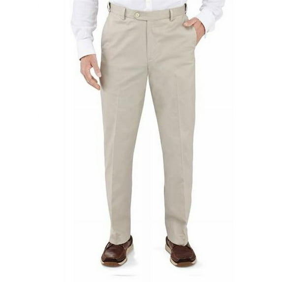 Winthrop & Church 48 Waist x 28 Inseam Mens Plain Front Cotton Trouser, Stone
