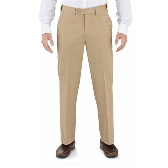 Winthrop & Church Mens Plain Front Cotton Trouser, Khaki - Size 40 Unhemmed