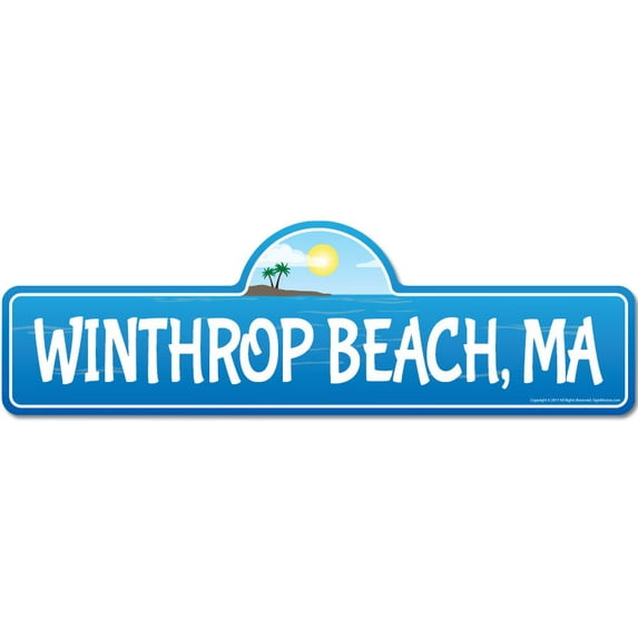 Winthrop MA Massachusetts Beach Street Sign | Indoor/Outdoor | Surfer Ocean Lover Décor For Beach House Garages Living Rooms Bedroom | Signmission Personalized Gift