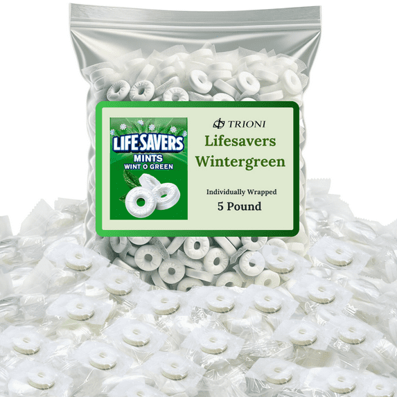 Wintogreen Lifesavers Mint Individually Wrapped - 5 pound (5lb) of Wintergreen Lifesavers Hard Candy Mints