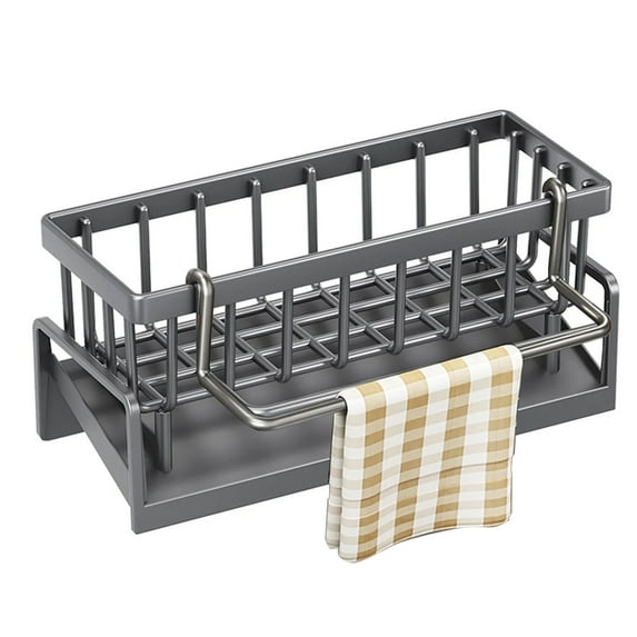 Wintrade Sponge Holder for Kitchen Sink, Self Drain Kitchen Sink Caddy Organizer, Sponge Holder with Removable Dishcloth Rack, Soap Dispenser Brush Holder Storage for Bathroom Counter, Black