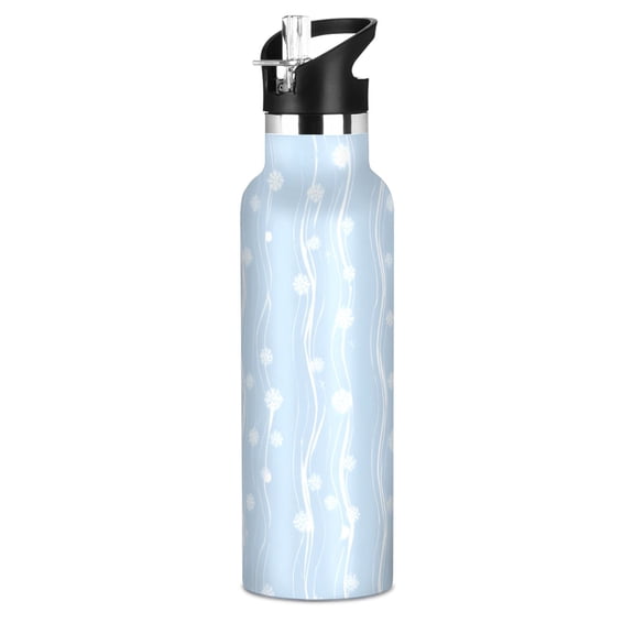Wintry Blue Waves Sport Water Bottle for Kids Insulated with Straw for School Outdoor Daily Use