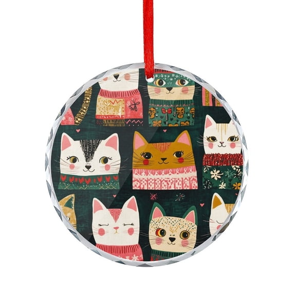 Wintry Cats Glass Ornament Xmas Tree Decor for Kids Mom Dad Friends Loves Funny Cat Round Glass Christmas Ornaments