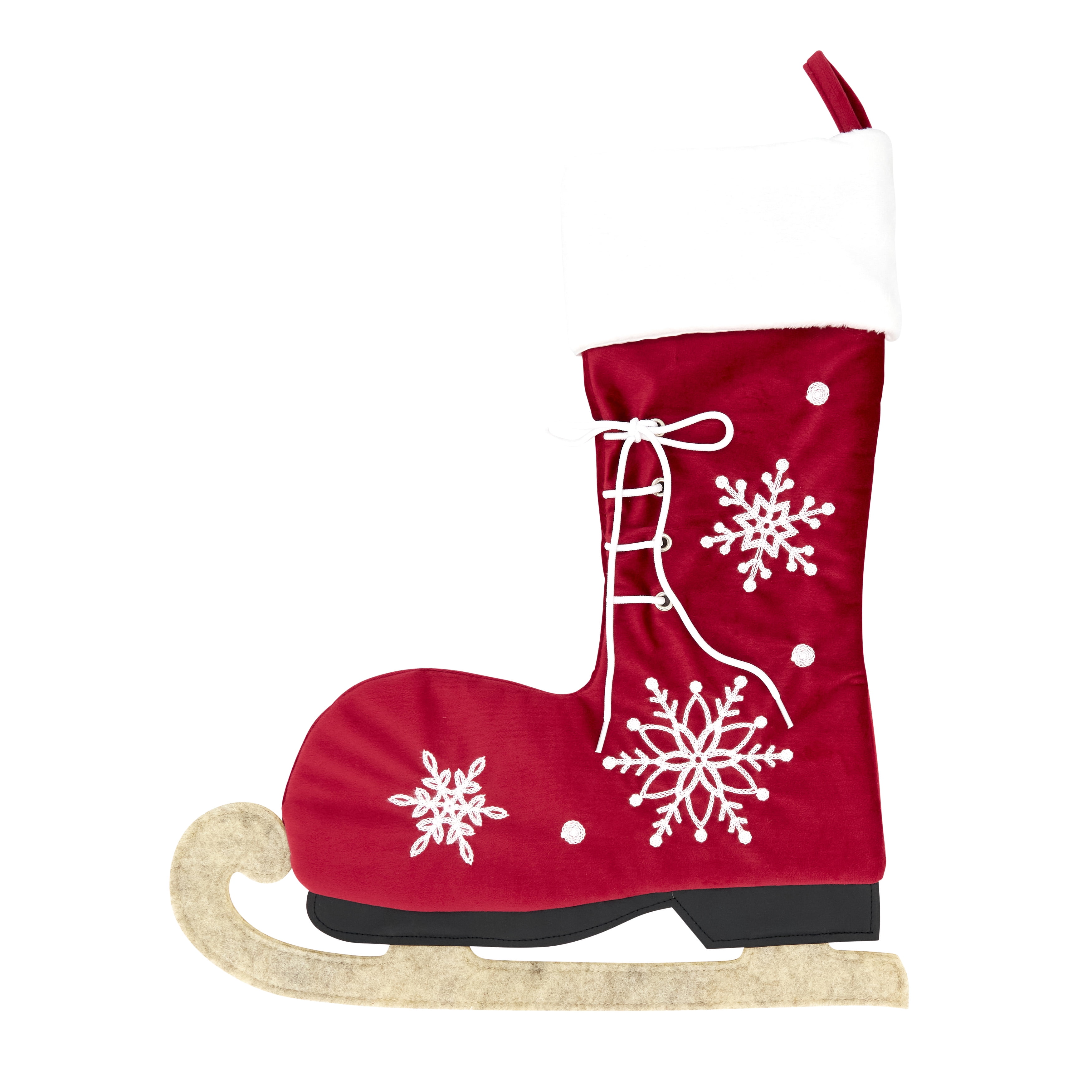Wintry Charm Red Ice Skate Holiday Stocking