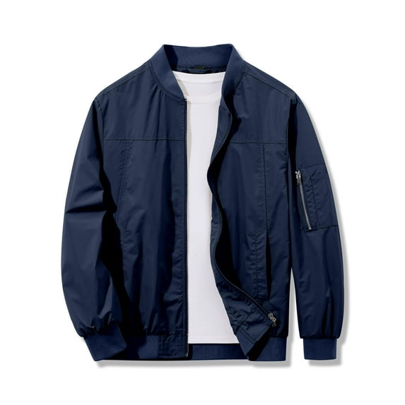 Bomber Jacket Mens Windproof Casual Windbreaker Softshell Zip Up Fashion Work Dress Winter Coat with Pockets navy blue XL