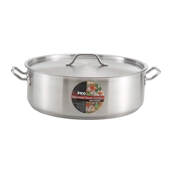 Winco Commercial-Grade Stainless Steel Brazier with Lid 15 Quart