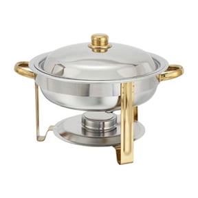 Winware 4 Quart Round Stainless Steel Gold Accented Chafer, Set of 2