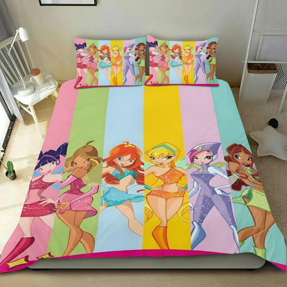 Winx Club Themed Bed Sheet Set Three Piece Set 53x79 Inches Comfortable And Skin Friendly Unique Design Creating A Star Studded Night