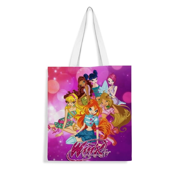 Winx Club canvas Tote Bag handbag: A chic tote for women, great for shopping and groceries, with an inner zipper and reusable material, measuring 13.8 x 15.8 inches (35x40cm).