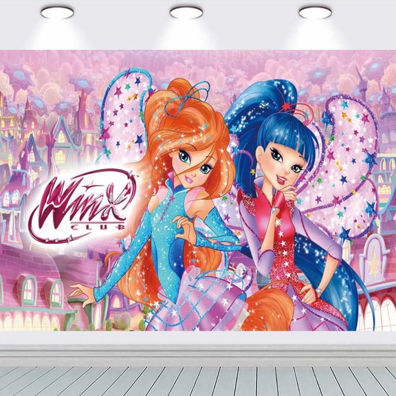 Winx Club school Banner Backdrop Background Taspestry Wall Decor Birthday Party Supplies Poster Fans