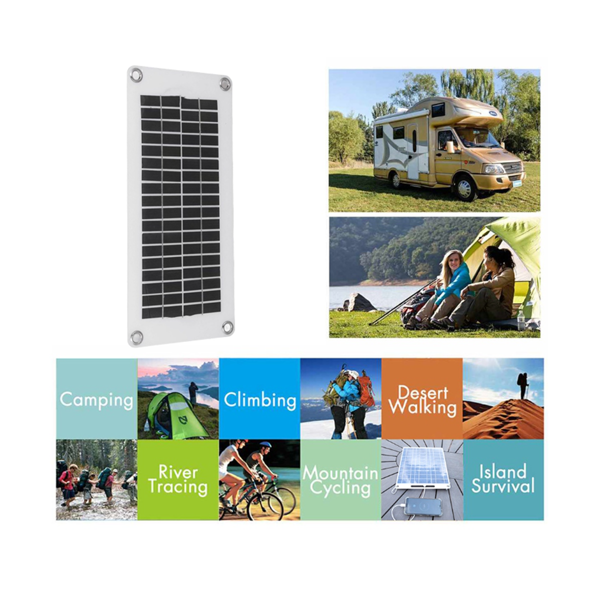 Winyuyby 30W Solar Panel USB Waterproof Outdoor Hike Camping Portable