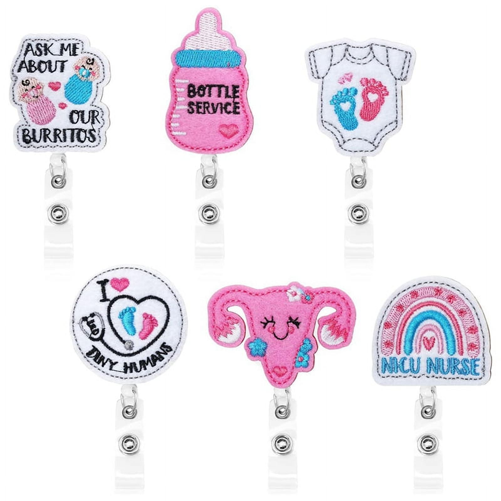 Winyuyby 6 Pcs Labor and Delivery Nurse Felt Badge Reels NICU Nurse  Retractable Cute Badge Holder with Alligator Clip 