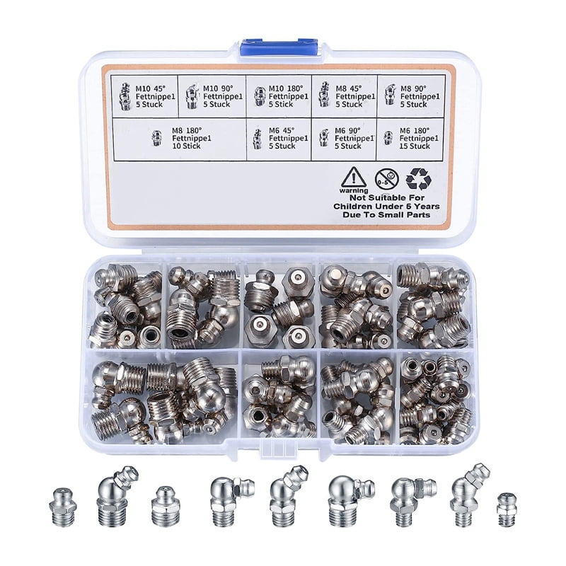 Winyuyby 60Pcs Metric Grease Fittings Kit, M6 M8 M10 45 90 Degree