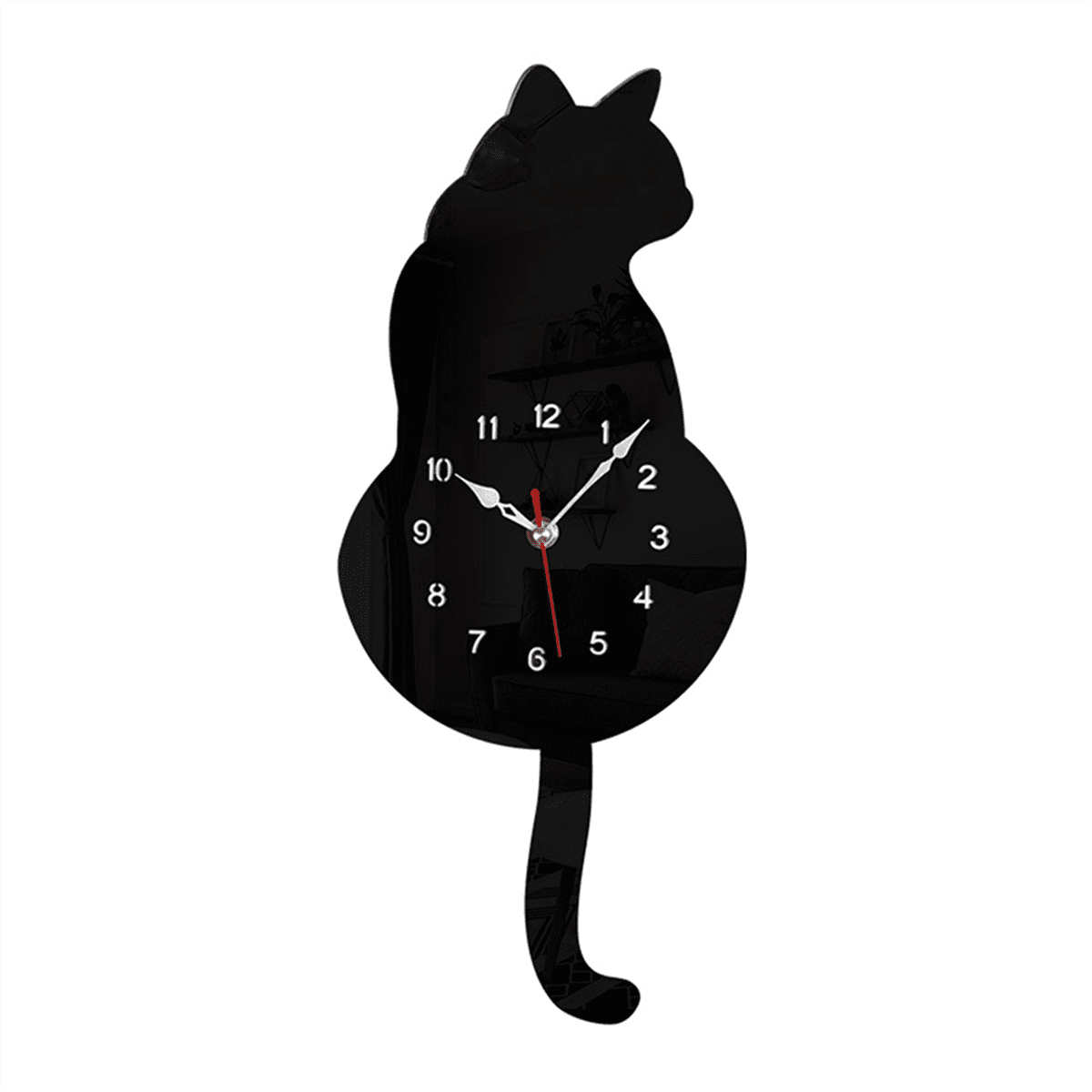 Winyuyby BlackCat Pendulum Wall Clock,Cat Clock,Cat Clock with Moving