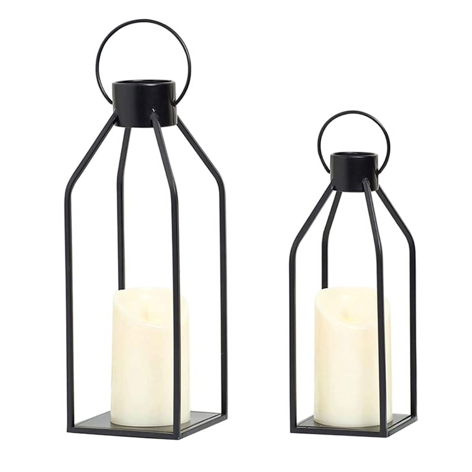 Winyuyby Candle Lantern 2 Set Black Decorative Lanterns Indoor Outdoor