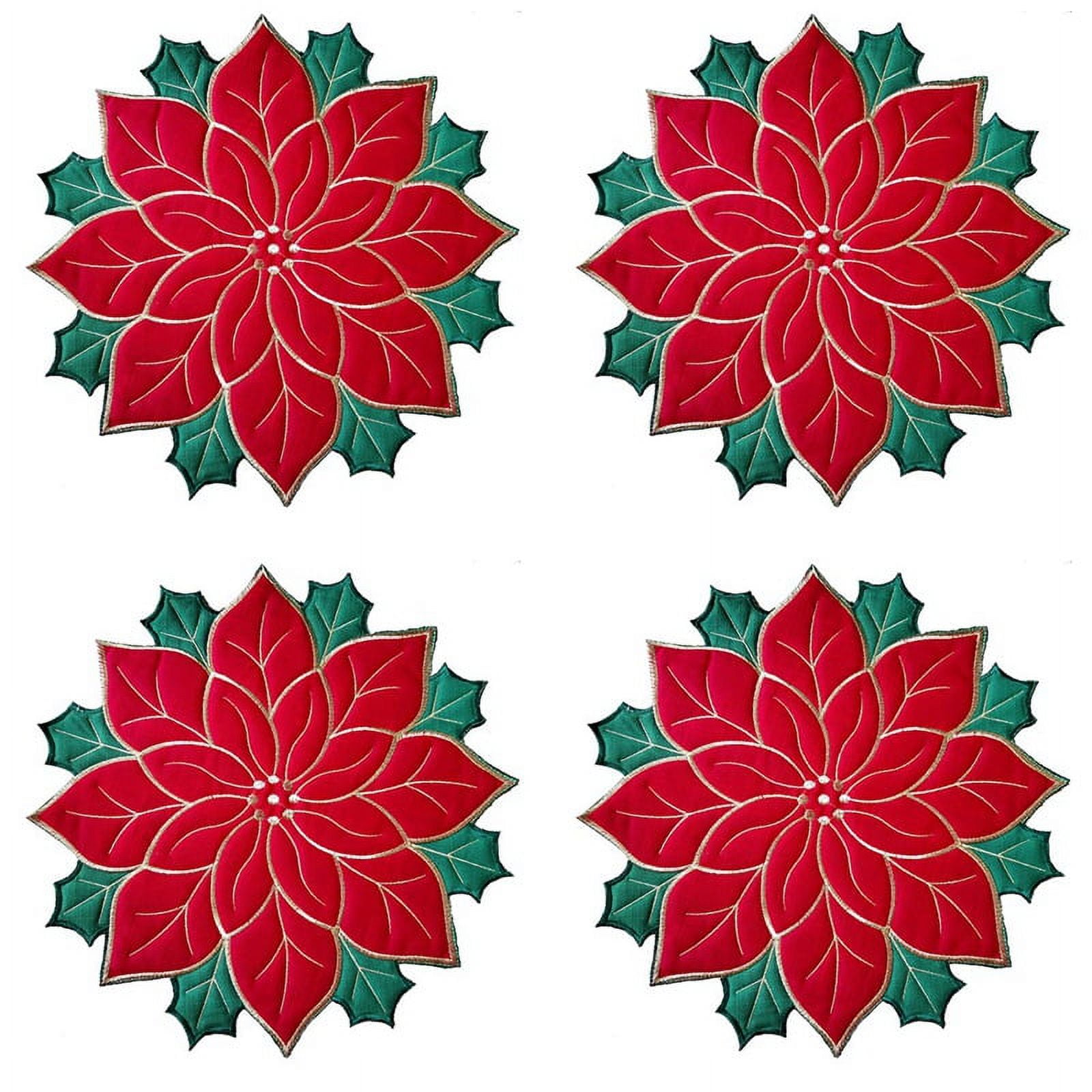 Winyuyby Holiday Christmas Embroidered Placemats Applique Poinsettia