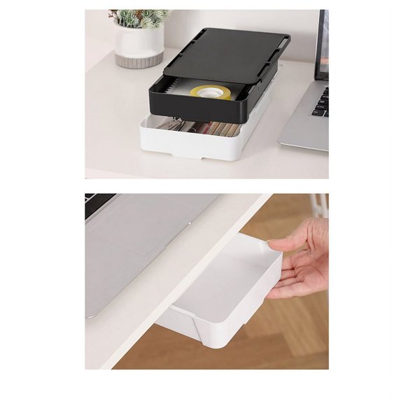 Winyuyby Under Desk Drawer Organizer Storage Box Self-Adhesive Stationary Container Desk Makeup Holder Black