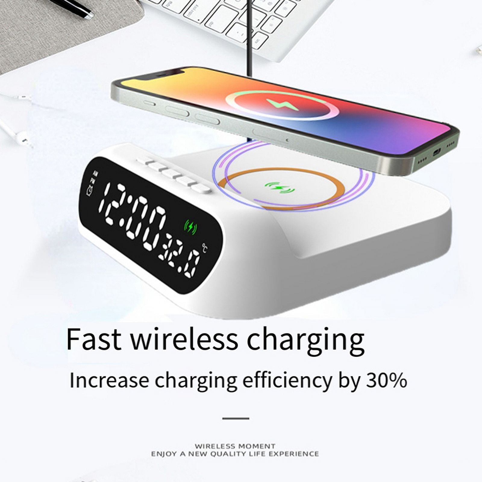 Winyuyby Wireless Charging Alarm Clock 3In1 Wireless Charger Fast 15W