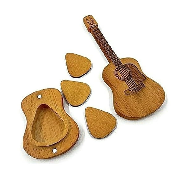 Winyuyby Wooden Guitar Pick Box Wooden Acoustic Guitar Pick Box Handmade Yellow Wood Plectrum Holder Storage Case