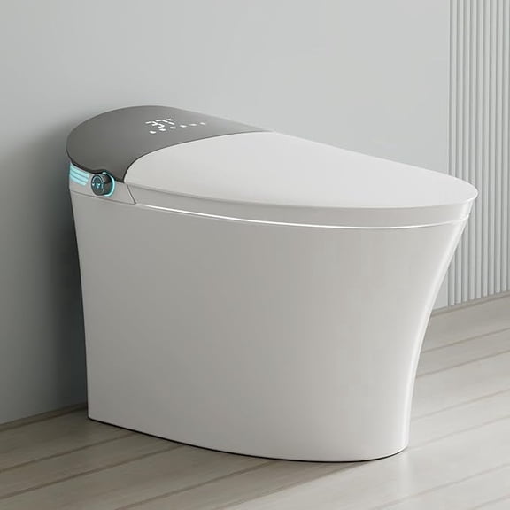 Winzo Smart Toilet With Bidet, One-Piece Elongated, Auto Open/Close & Flush, Heated Seat, Front & Rear Wash, LED Display, Night Light, 12-inch Rough-in, White, Ceramic (White with Grey Screen)