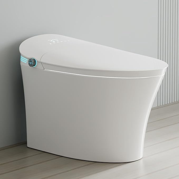 Winzo Smart Toilet With Bidet, One-Piece Elongated, Auto Open/Close & Flush, Heated Seat, Front & Rear Wash, LED Display, Night Light, 12-inch Rough-in, White, Ceramic (White with White Screen)