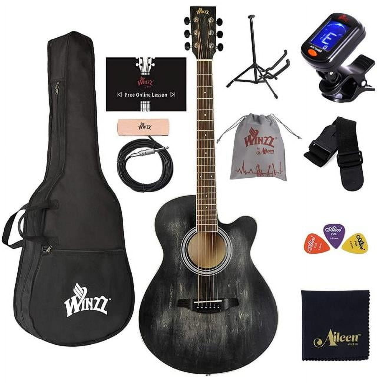 Winzz AF-H00LC-BK 40 in. Cutaway Acoustic Guitar, Black Matte