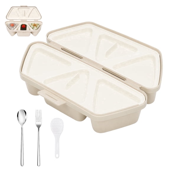 Efugadeng 6 Grid Triangle Onigiri Mold Set, Foldable Rice Ball Maker Non-Stick Sushi Press & Storage Container for Quickly Make 6 Musubi (Beige)