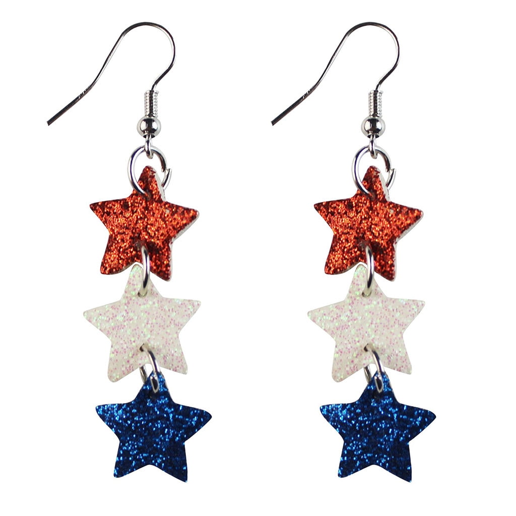 12 Pairs American Flag Dangle Earrings - Patriotic Star Crystal 4th Of July Memorial Day Jewelry