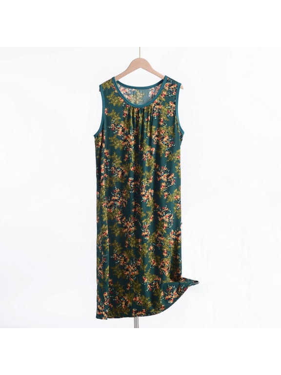 100% Cotton Nightgowns for Women Stripes Soft Ladies Gowns Sleepwear Short Sleeve Nightgown Army Green-K 18(XXXXXL)