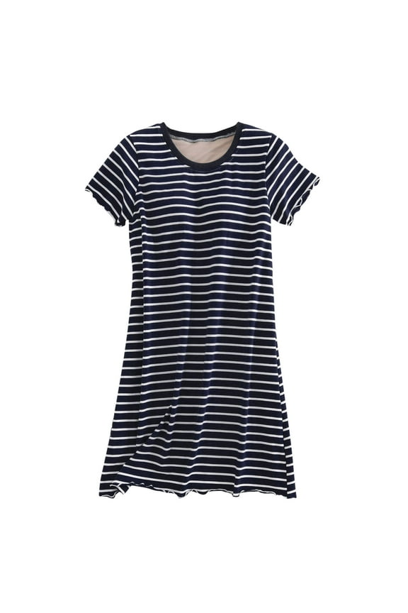 100% Cotton Nightgowns for Women Stripes Soft Ladies Gowns Sleepwear Short Sleeve Nightgown on Blue 10(XL)