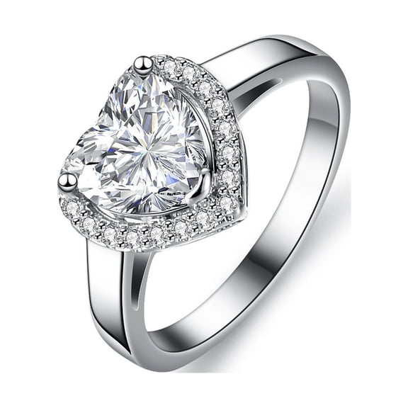 Wioihee 18K White Gold Plated Heart Cubic Zirconia Rings for Women Wedding Promise Engagement